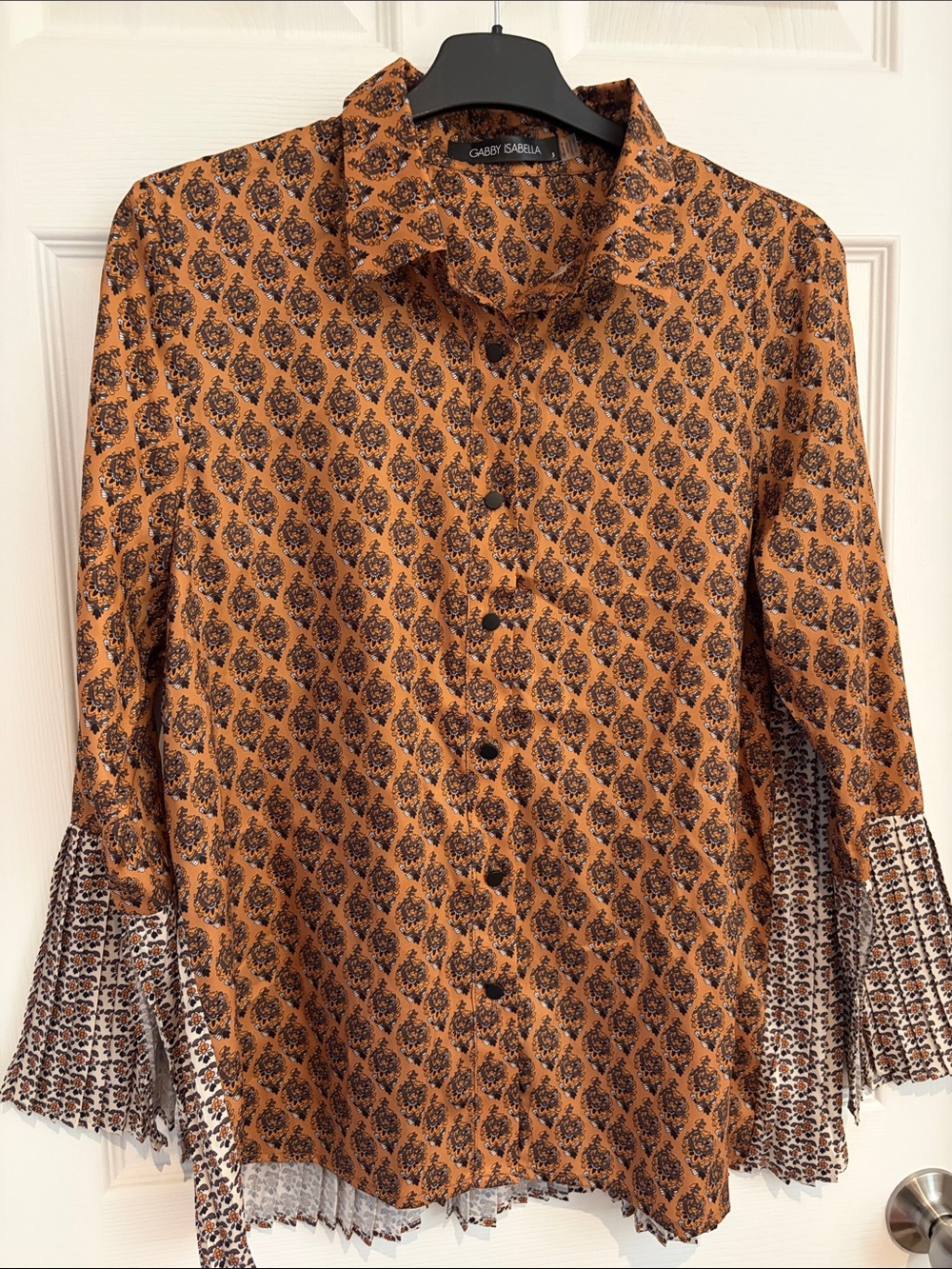 Gabby Isabella Orange Paisley Print Button-Down Blouse